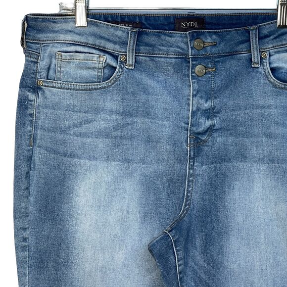 NYDJ Sheri Slim Pants Women Size 16 Blue Pockets Button Snap Fly Stretch - Picture 3 of 14